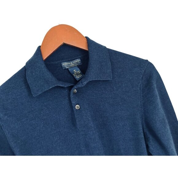 Joseph & Lyman Navy Blue Long-Sleeve Merino Wool Polo Shirt Mens Size M - Picture 2 of 6